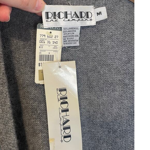 NWT Vintage Richard and Company Lambs Wool Blend Beaded Gray Cardigan Medium - Picture 3 of 11